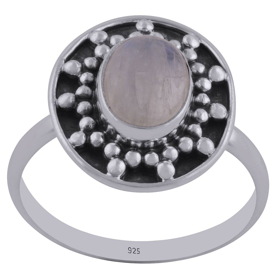 Solid Silver Grey/Clear Round Faceted Cabochon In Bezel Setting Sterling Ring Size 5.75 / 2.6g - Foto 3